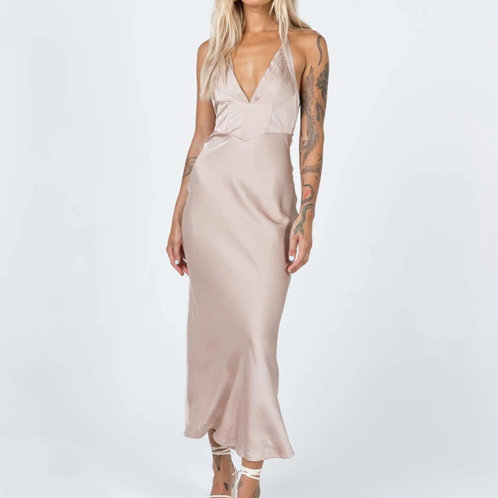 PRINCESS POLLY OLIVIA MIDI DRESS BEIGE